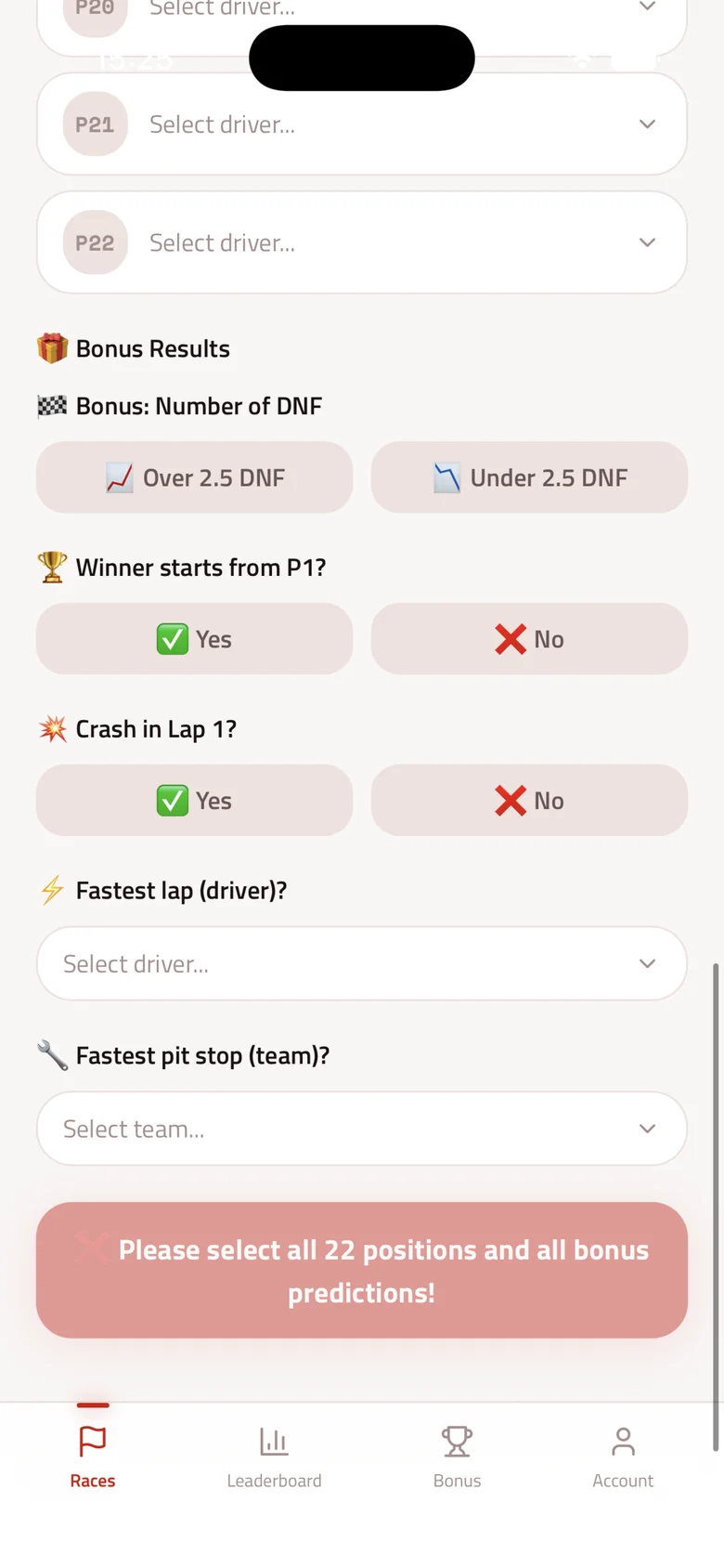 GridGuess Screenshot 4: Bonus-Tipp abgeben
