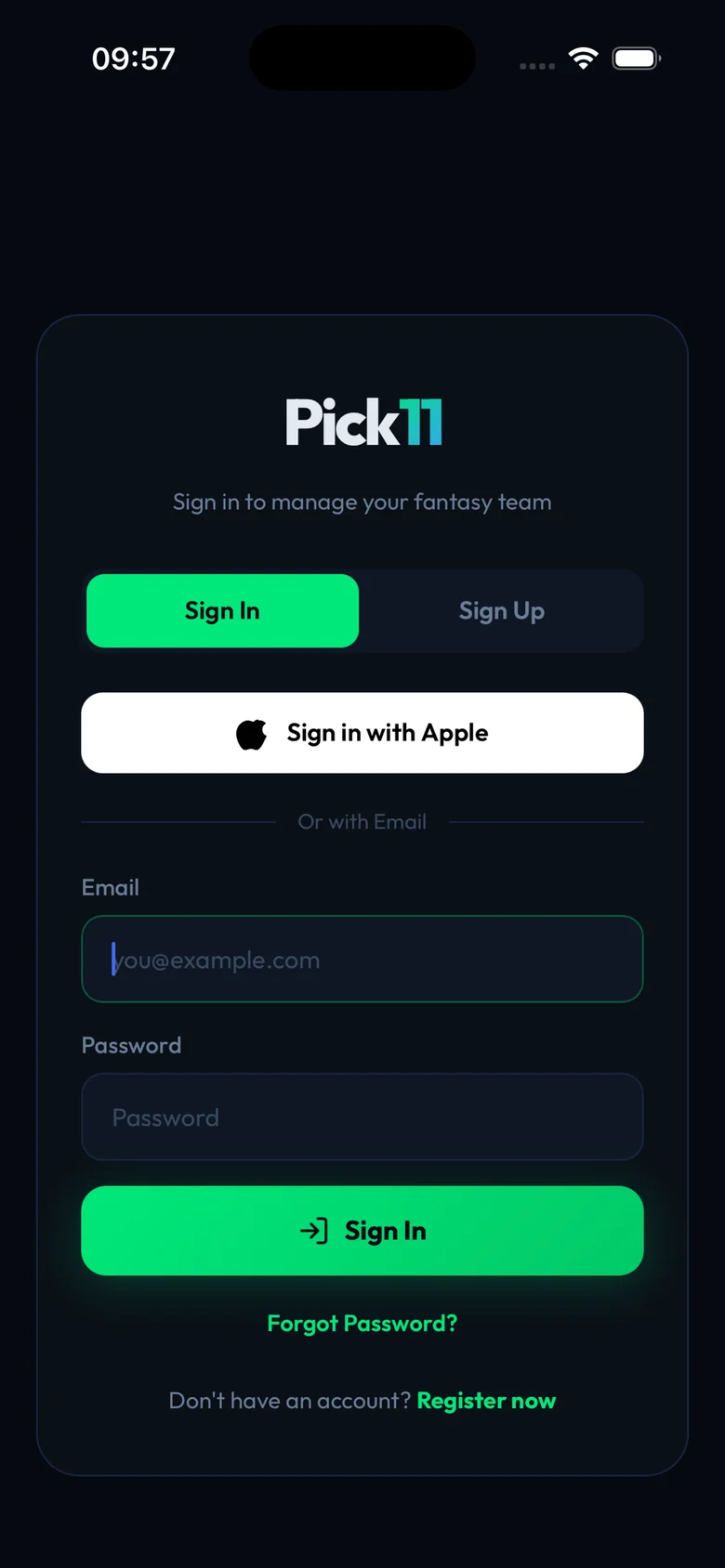 Pick11 Screenshot 1: Sign In