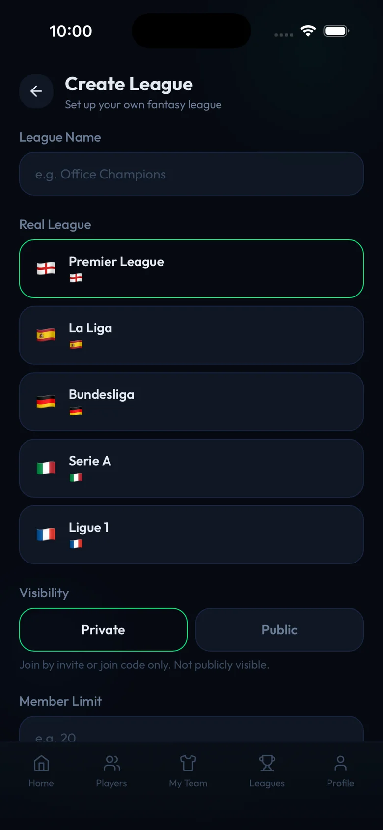 Pick11 Screenshot 2: Create League