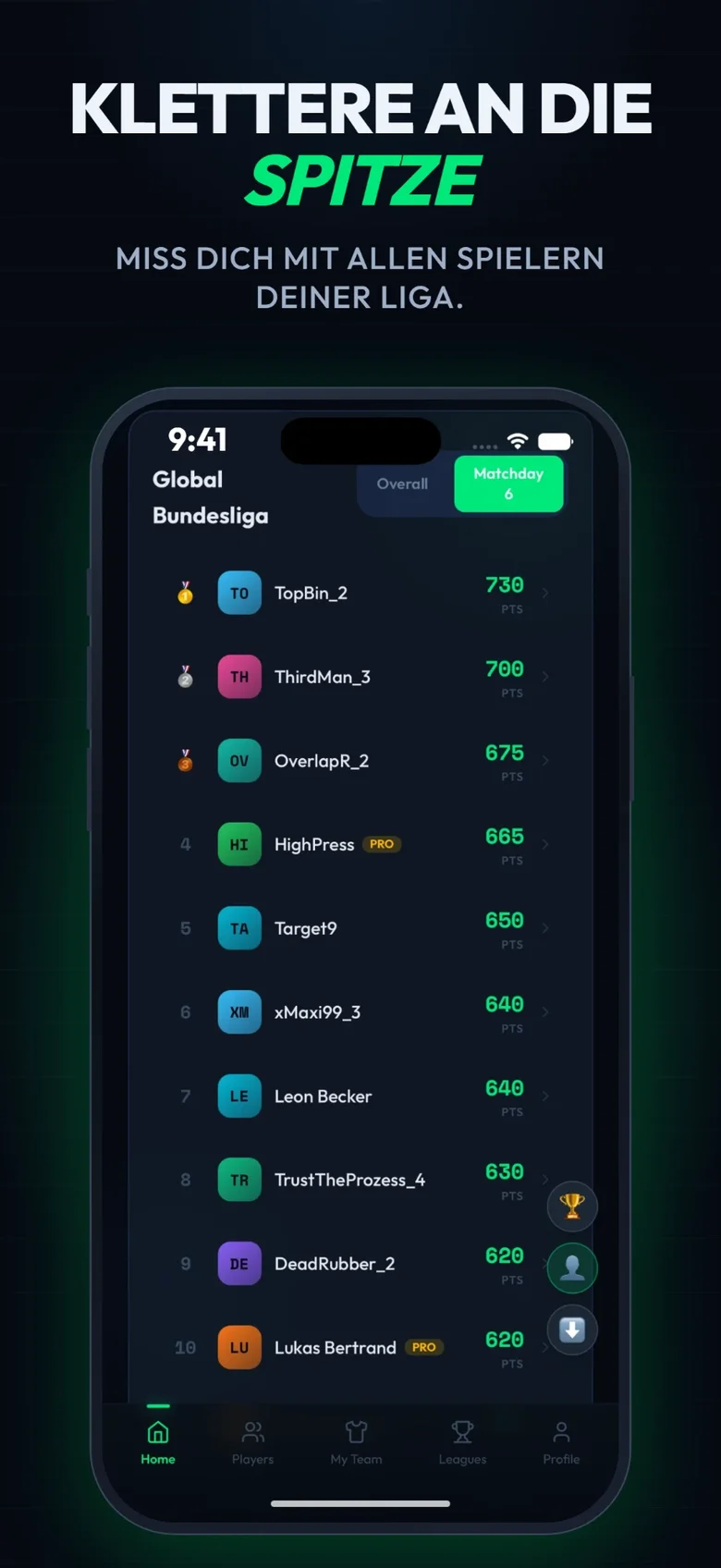 Pick11 Screenshot 5: Klettere an die Spitze
